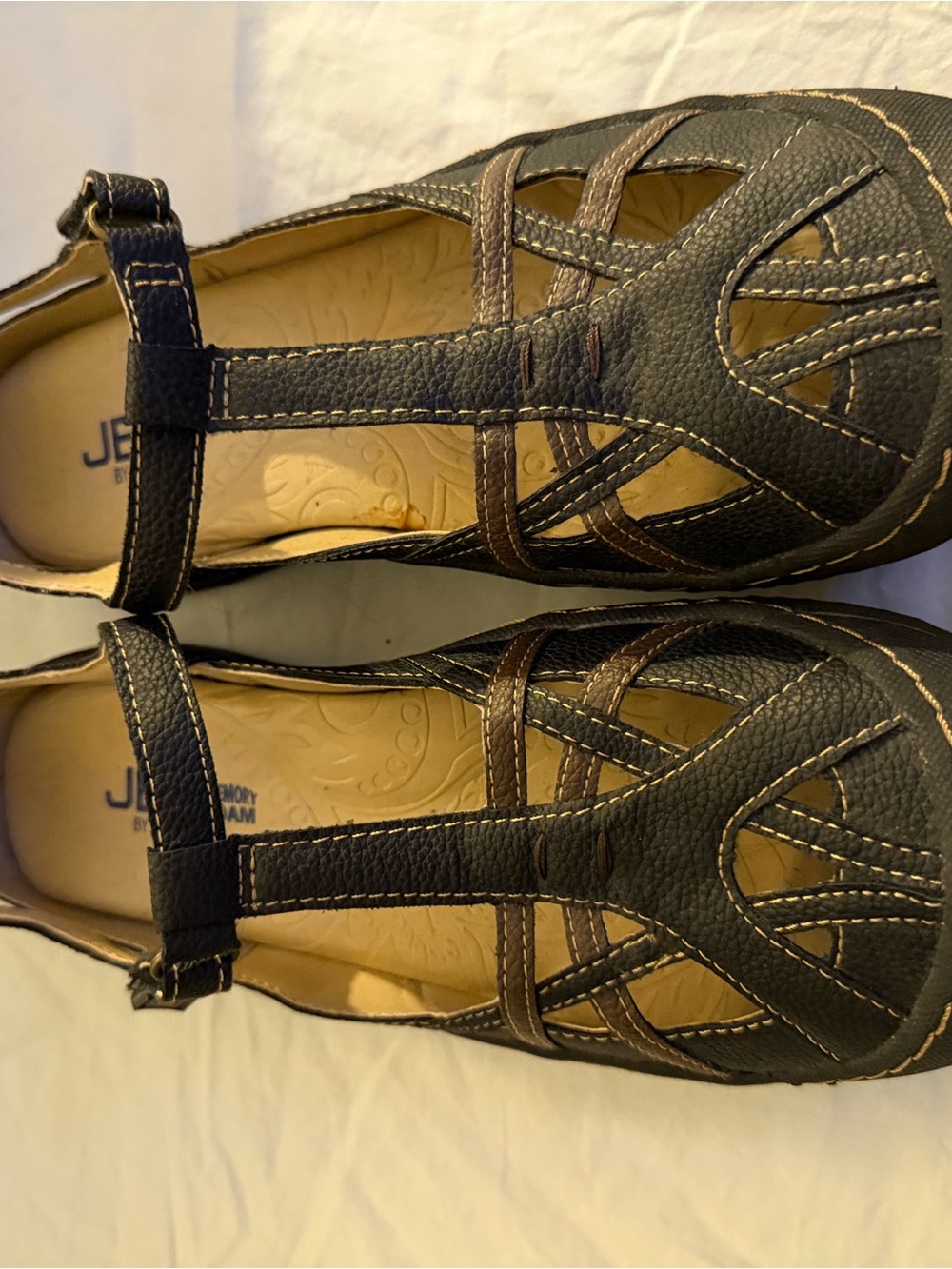 #420 JBU Comfort T-Strap Leather Mary Jane - Black/Brown